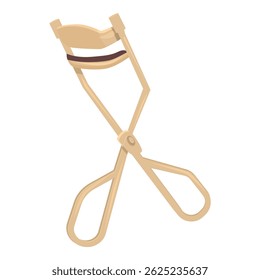 Eyelash curler lying open showing the metal hinge in an isometric view