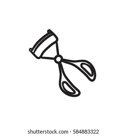 Eyelash curler vector sketch icon isolated on background. Hand drawn Eyelash curler icon. Eyelash curler sketch icon for infographic, website or app.