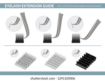 Eyelash Extension Application Tools and Supplies. How to use Tweezers in Eyelash Extension. Vector Illustration. Template for Makeup and Cosmetic Procedures in beauty salon. Training poster. Guide