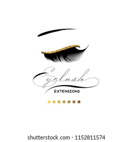 Banner de extensión de Eyelash. Plantilla para maquillaje y procedimientos cosméticos. Elemento web para redes sociales o placa para identidad corporativa