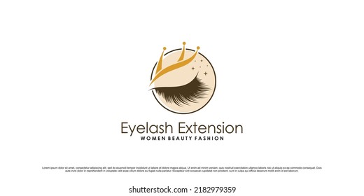 Eyelash extension beauty logo design with crown icon and creative concept Premium Vector