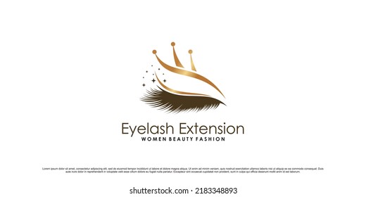 Eyelash extension beauty logo design with crown icon and creative concept Premium Vector