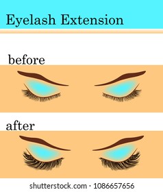 eyelash extension before and after, vector illustration