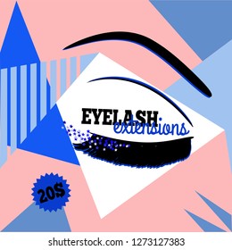 Eyelash extension concept design for beauty salon, lash extensions maker or flyer, advertising. Vector illustration.