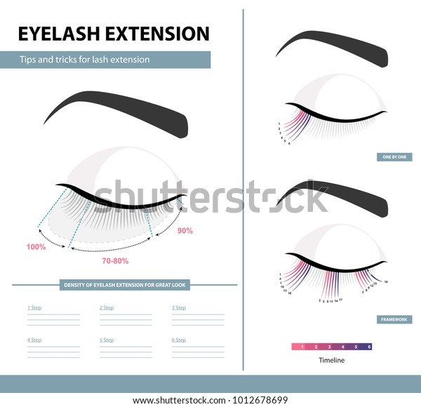 まつげエクステンションガイド まつげエクステンションの密度を高く表示 ヒントとコツインフォグラフィックのベクターイラスト メイクアップ とコスメティック手順用のテンプレート 研修ポスター のベクター画像素材 ロイヤリティフリー