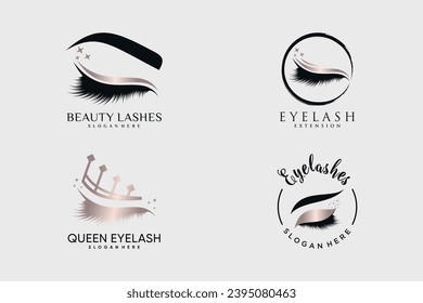 Eyelash extension icon set logo design vector for beauty salon with creative idea
