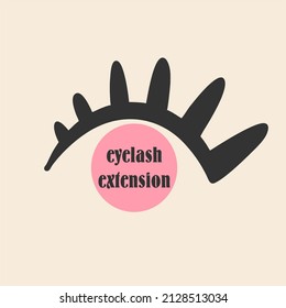 Eyelash extension logo, branding. Flat design, cartoon, vector illustration.