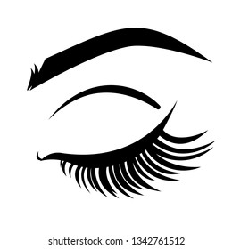 Eyelash extension logo. Closed eye with long lashes