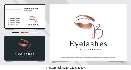 Eyelash extension logo design for beauty makeup with initial letter b and business card template