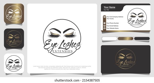 Eyelash extension logo design template with business card