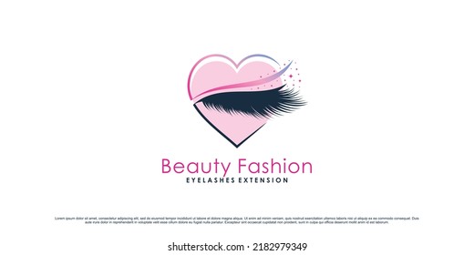 Eyelash extension logo design for women beauty salon with love element Premium Vector