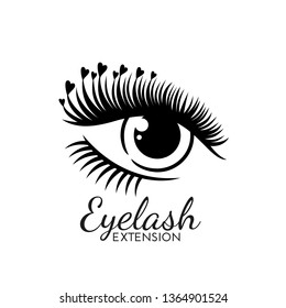 Eyelash extension logo isolated on white background. Design element for beauty salon. Vector illustration.