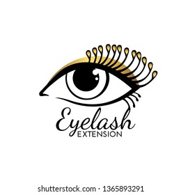 Eyelash extension logo isolated on white background. Design element for beauty salon. Vector illustration.