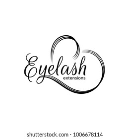 Eyelash extension logo. The lettering and stylized heart. Vector illustration in a modern style