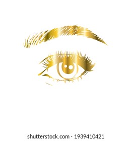 Eyelash extension logo. Makeup with gold glitter. Vector illustration in a modern style