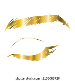 Eyelash extension logo. Makeup with gold glitter. Vector illustration in a modern style