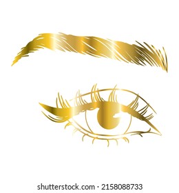 Eyelash extension logo. Makeup with gold glitter. Vector illustration in a modern style