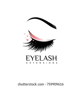 Eyelash extension logo. Makeup with a pearl shade. Vector illustration in a modern style