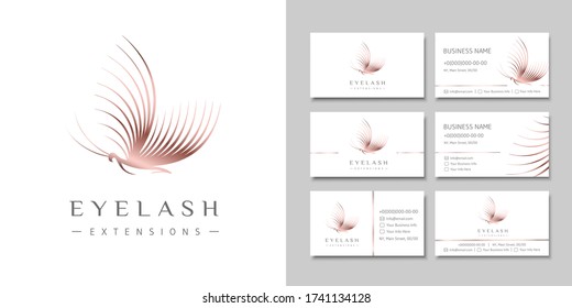 Eyelash extension logo in the shape of a butterfly and design business cards.