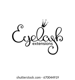 Eyelash extension logo. Style with a stylized hand-drawn lettering, calligraphy.