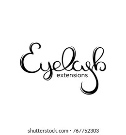 Eyelash extension logo. Style with a stylized hand-drawn lettering, calligraphy.