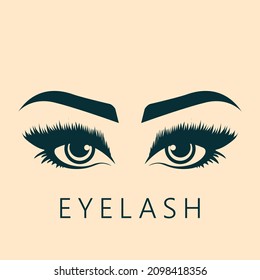 Eyelash extension logo. Vector illustration, with thick and long eyelashes for a beauty salon.