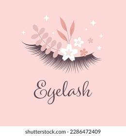 Eyelash extension. Makeup. Lash and flowers. Eyelash extension. Branding for salon eyelash extension, shop cosmetic products, lashmaker, stylist