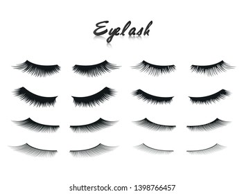 Eyelash extension mega set 8 in 1. Long eyelashes. False beauty. Glamor makeup. Vector