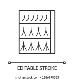 Eyelash extension packaging linear icon. Thin line illustration. Individual, flare false lashes. Single, 2D, 3D volume eyelashes pack. Contour symbol. Vector isolated outline drawing. Editable stroke