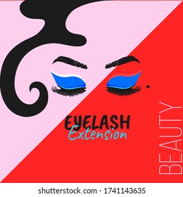 Eyelash extension poster for flyer, beauty salon, lash extensions maker or advertising. Vector illustration.