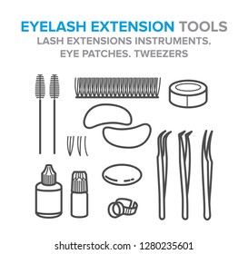 Eyelash extension tools. Lash extensions instruments. Eye patches. Tweezers. Illustration for your design