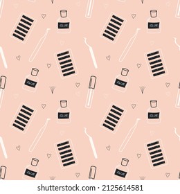 Eyelash extension tools, seamless pattern. Flat vector illustration.