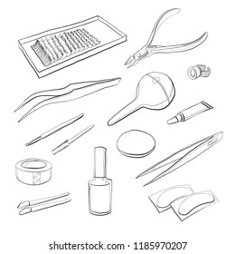 eyelash extension tools. vector. black marker