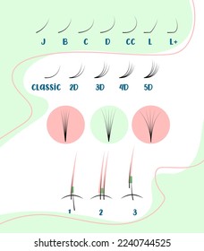 Cartel de entrenamiento de extensión de Eyelash. Curvas y volumen de pestañas Consejos y trucos para extensiones de pestañas. información sobre extensiones de pestañas Archivo adjunto correcto e incorrecto.

