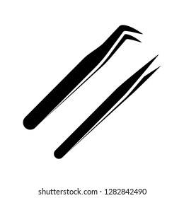 Eyelash extension tweezers glyph icon. Silhouette symbol. Straight and curved pointed tweezers. Hair removal tools. Negative space. Vector isolated illustration