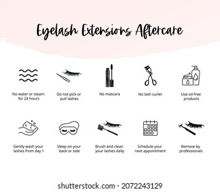 Eyelash extensions aftercare instructions, lashes icons