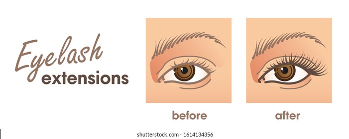 Eyelash extensions. Before and after vector illustration for your design