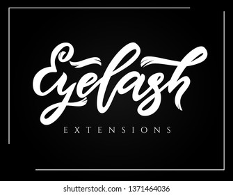 Eyelash extensions hand calligraphy lettering. Vector illustration. Black. Template logo of art studio extension, salon. Inscription of package product, flyer, banner, brochure, business card,blog