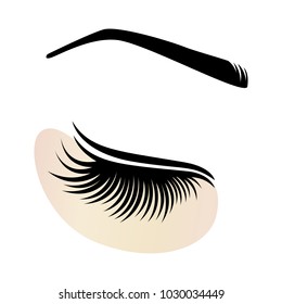 Eyelash extensions logo with eye patch. Vector illustration of lashes. For beauty salon, lash extensions maker.