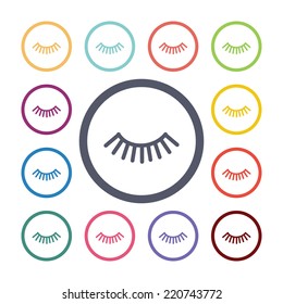 eyelash flat icons set. Open round colorful buttons. Vector 