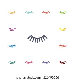 eyelash flat icons set. Open round colorful buttons. Vector 