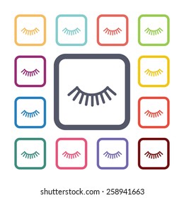 eyelash flat icons set. Open round colorful buttons. Vector 