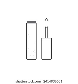 Eyelash growth serum bottle, flat simple black and white beauty makeup product icon, elegant cosmetic item, fashion accessories make up illustration for beauty salon spa.