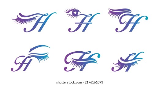eyelash icon letter H logo collection  for salon  women's beauty  eyelash extension