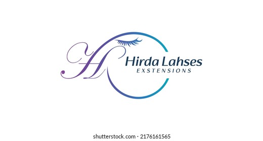 eyelash icon logo and letter H  for salon  female beauty  make up