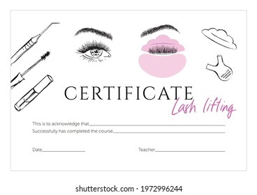 Eyelash lifting certificate. Diploma in beauty courses. svg