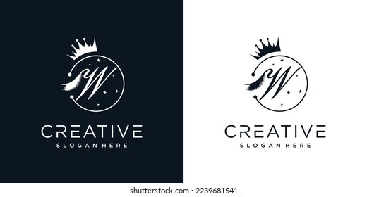 Eyelash logo creative concept with combination letter W Premium Vector