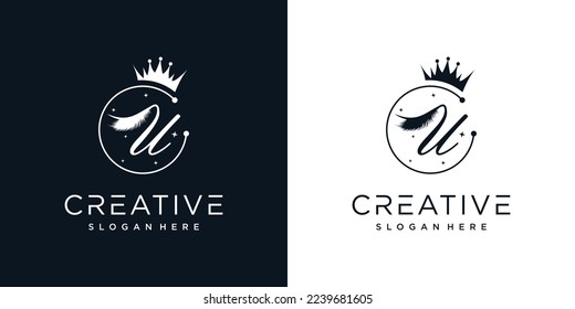 Eyelash logo creative concept with combination letter U Premium Vector