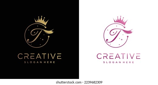 Eyelash logo creative concept with combination letter T Premium Vector