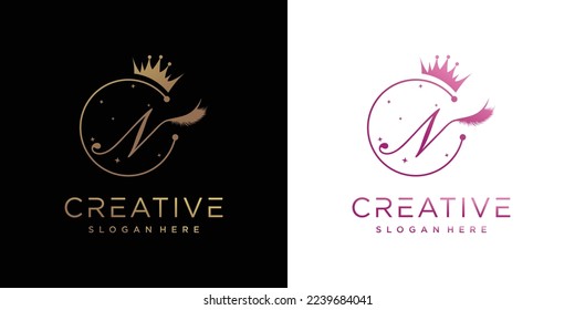 Eyelash logo creative concept with combination letter N Premium Vector